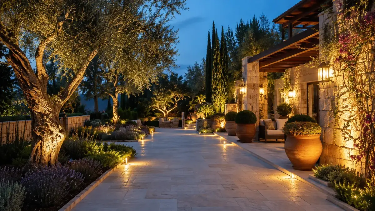 Jardín iluminado al anochecer por SpartaGarden