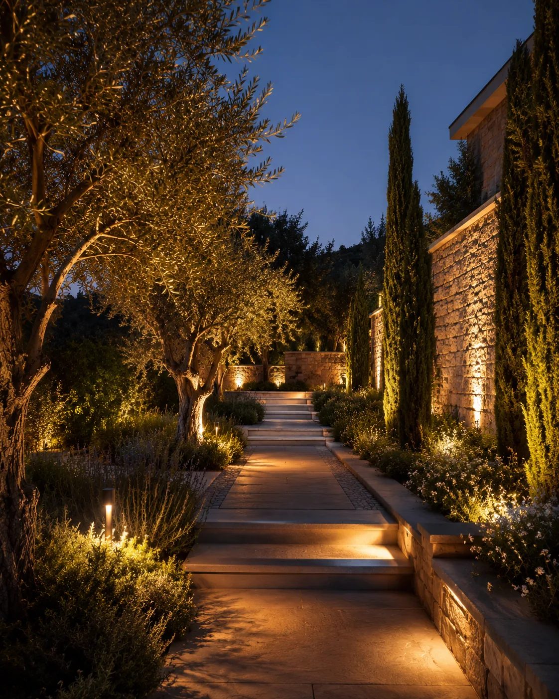 Iluminación integrada en un jardín contemporáneo
