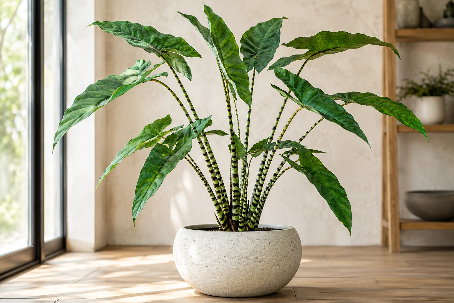 Vista general de Alocasia zebrina