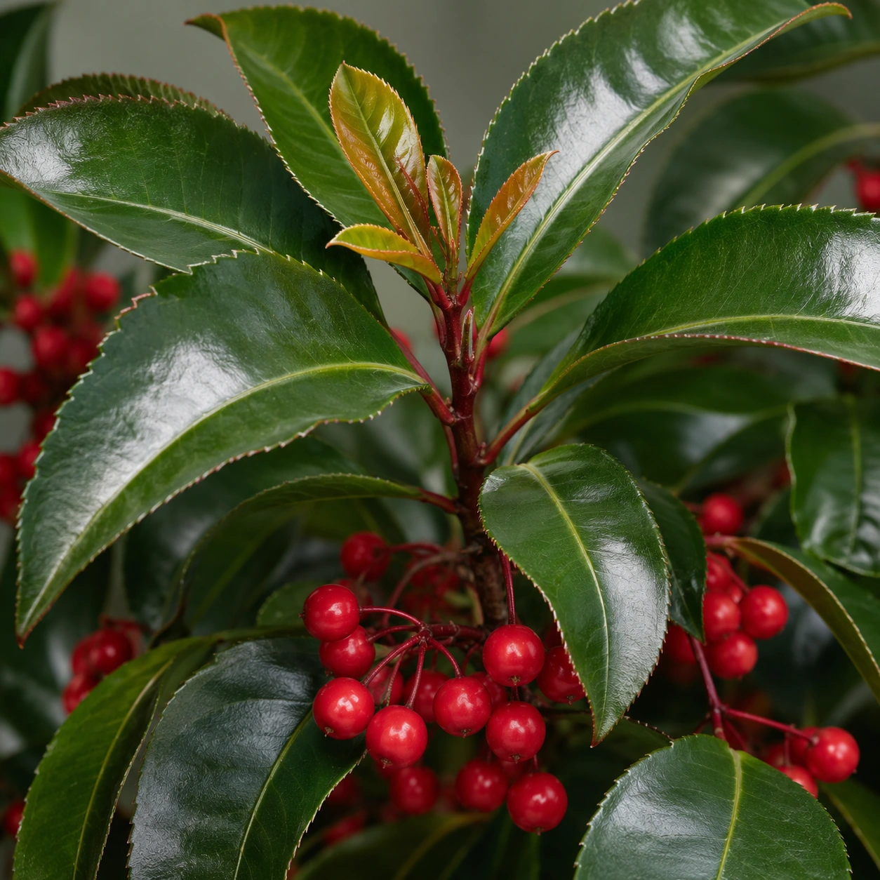 Detalle de follaje de Ardisia crenata