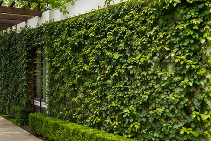 Ficus repens utilizado para cubrir un muro de jardín