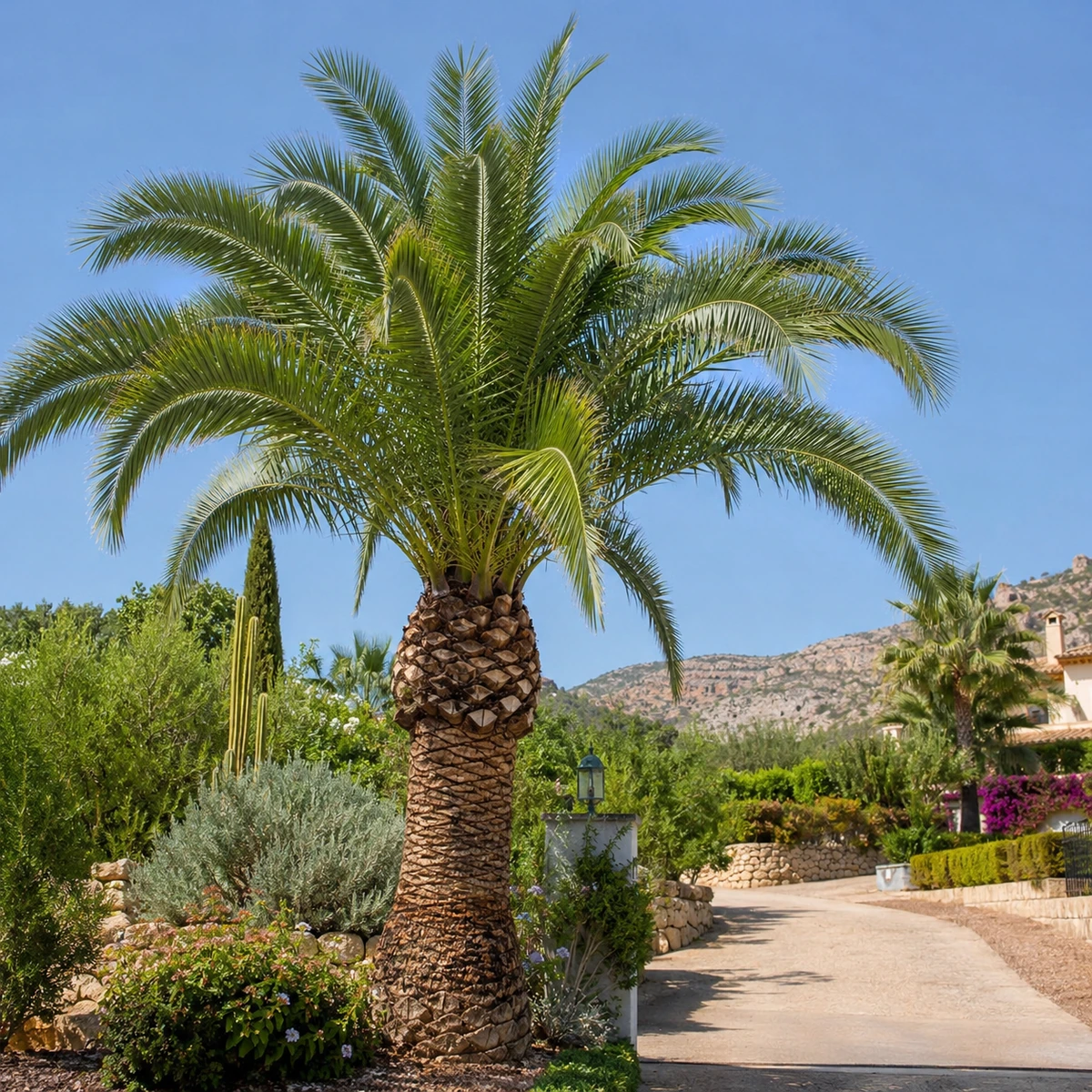 Palmera datilera utilizada en jardín o terraza