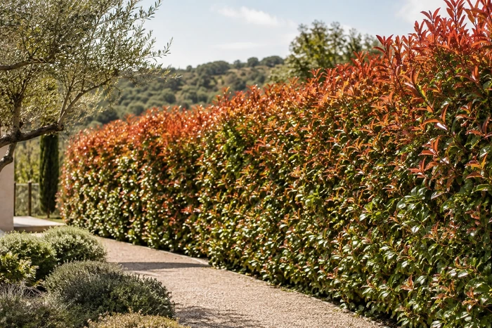 Photinia Red Robin utilizada como seto ornamental