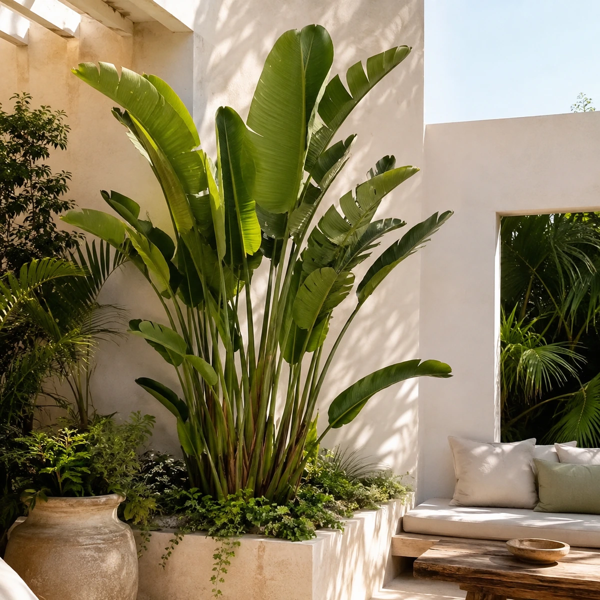 Strelitzia augusta utilizada en jardín o terraza