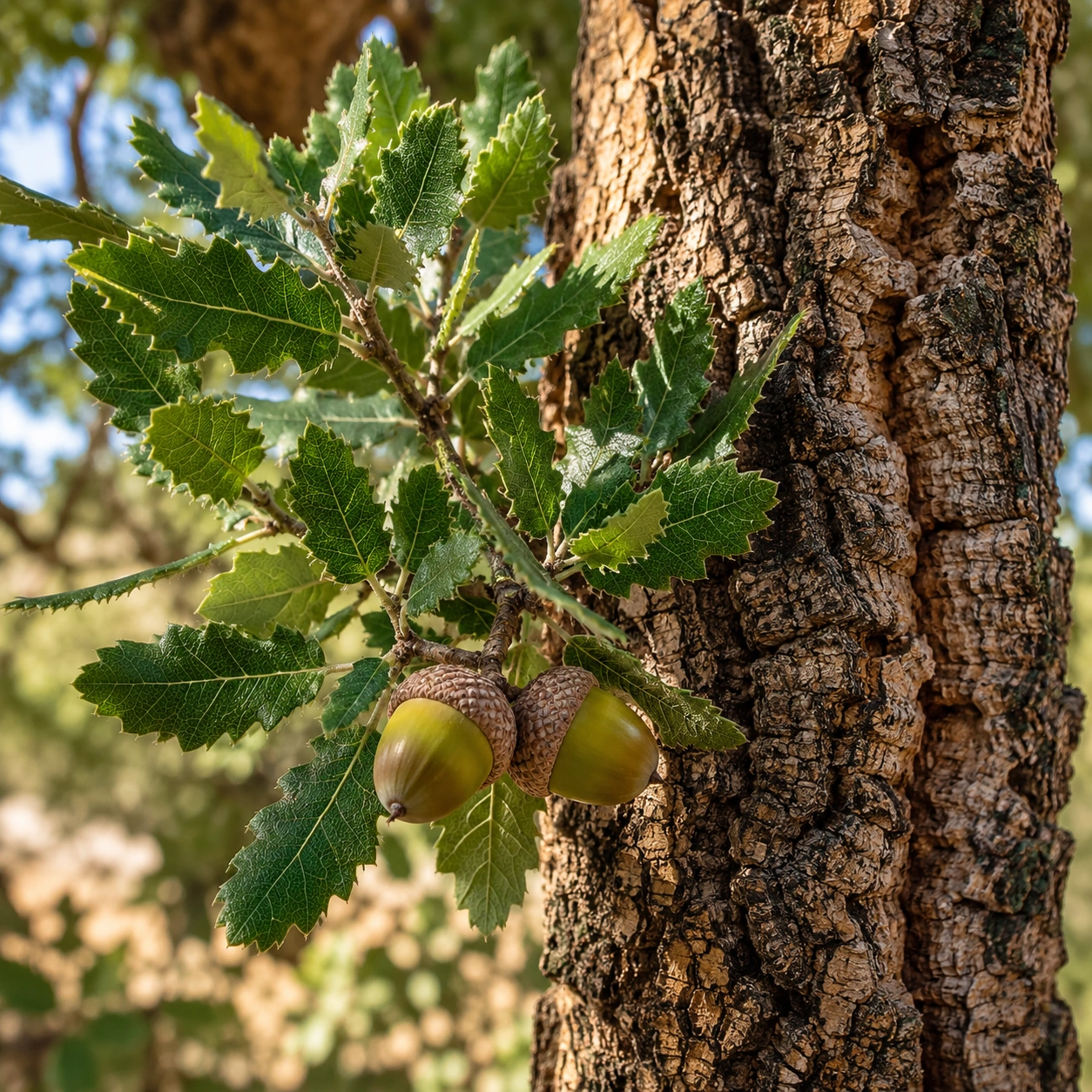 Detalle botánico de Alcornoque