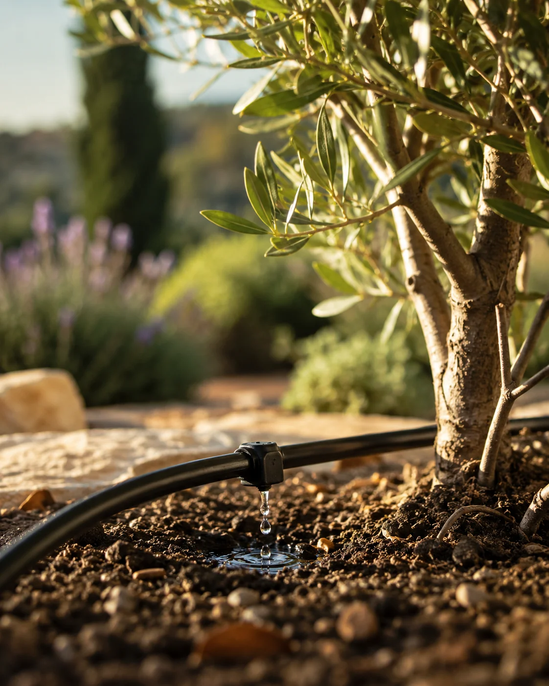 Sistema de riego eficiente instalado en un jardín