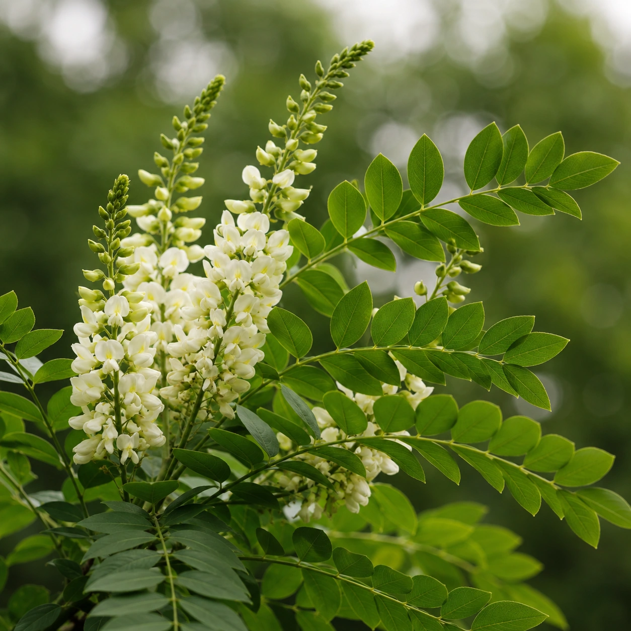 Detalle de hojas y flores de Styphnolobium japonicum